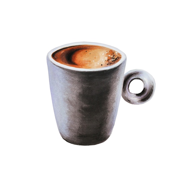 Akwarela mocna ilustracja kawy espresso w filiżance porcelany Ręcznie malowana na białym na białym tle