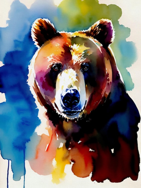 Akwarela niedźwiedź malarstwo ilustracja artystyczna reprodukcja akrylowa sztuka fauny leśnej