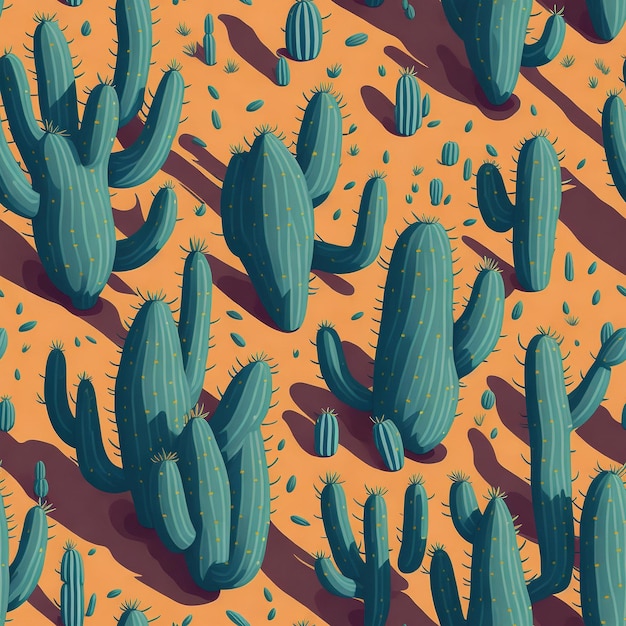 Akwarela ogród botaniczny kaktus bezszwowy wzór tła stworzony za pomocą generatywnej technologii AI