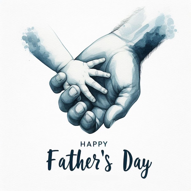 Akwarela ojca i syna trzymających się za ręce i świętujących Dzień Ojca