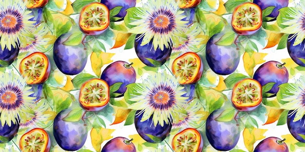 Akwarela Passion Fruit Seamless Pattern Akwarela Dojrzała Passiflora Kreatywna Akwarela Maracuya Płytka