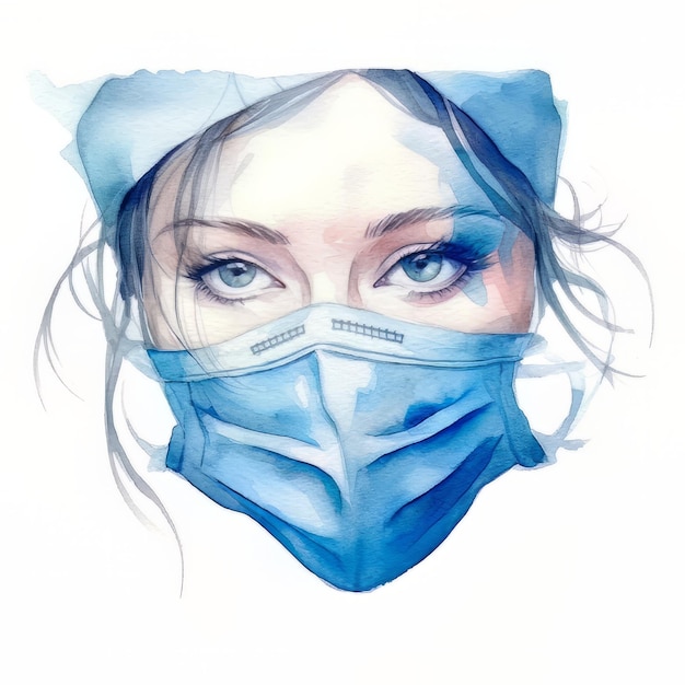 Akwarela portret dziewczyny w masce medycznej ilustracji wektorowych