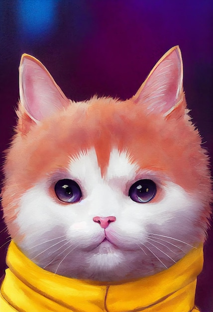 Akwarela portret ładny kot LaPerm