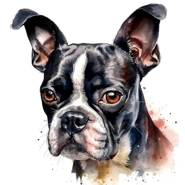 Akwarela portret psa boston terrier