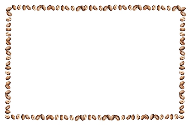 Akwarela pozioma rama z banerem ziaren kawy z ręcznie rysowaną ilustracją br