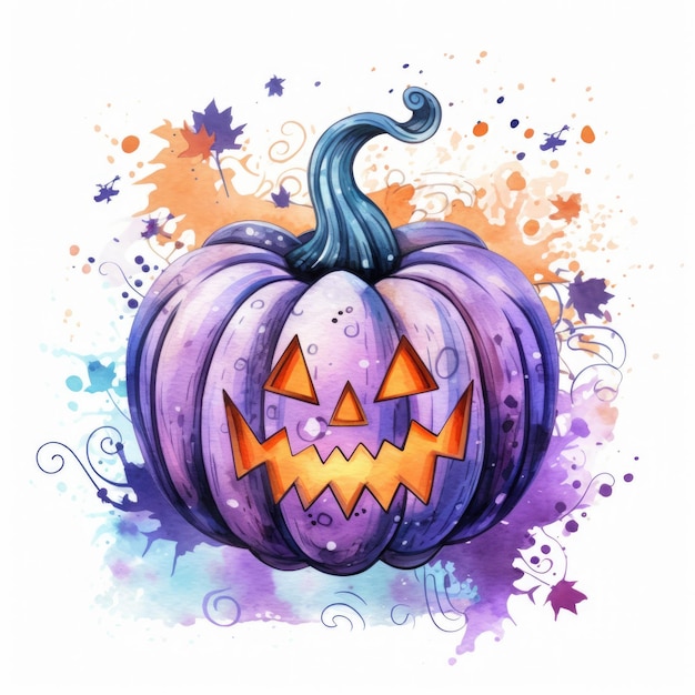 Akwarela przedstawiająca dynię halloweenową Cyfrowy obraz Wystrój Halloween