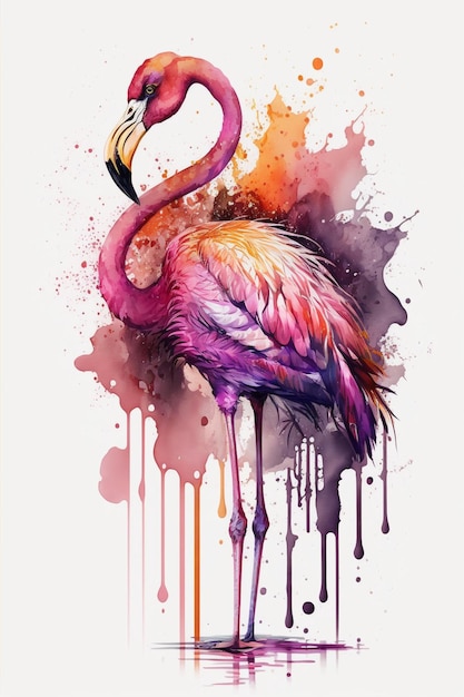 Akwarela przedstawiająca flaminga