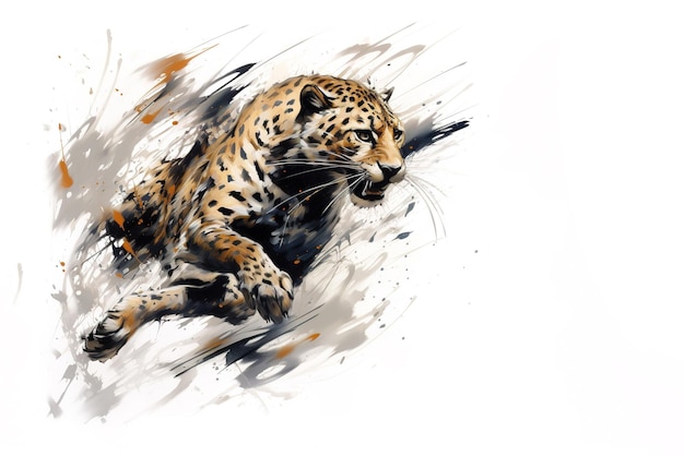 Akwarela przedstawiająca geparda działającego na białym tle Zwierzęta dzikie Ilustracja Generatywna AI
