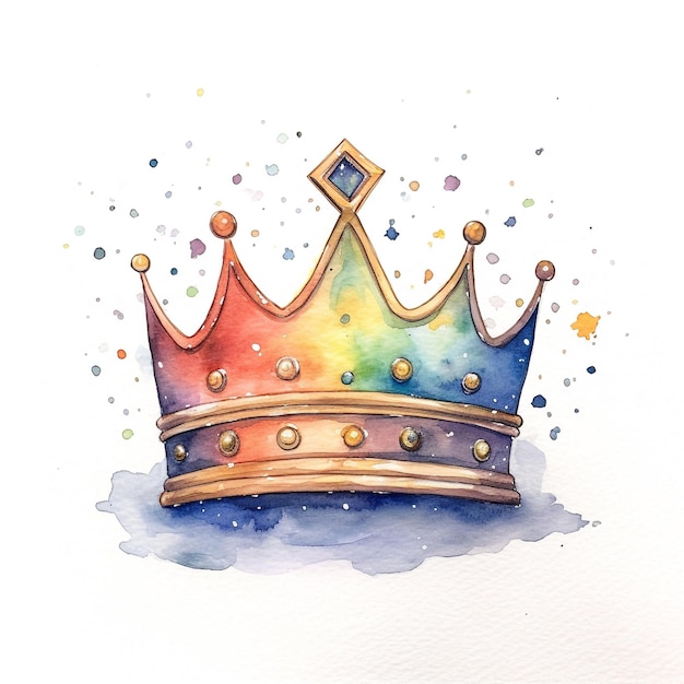 Akwarela przedstawiająca koronę ze słowem król.