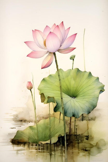 Akwarela przedstawiająca kwiat lotosu