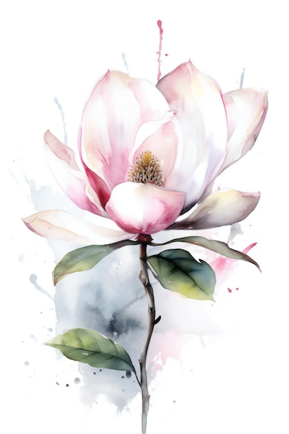 Akwarela przedstawiająca kwiat magnolii.