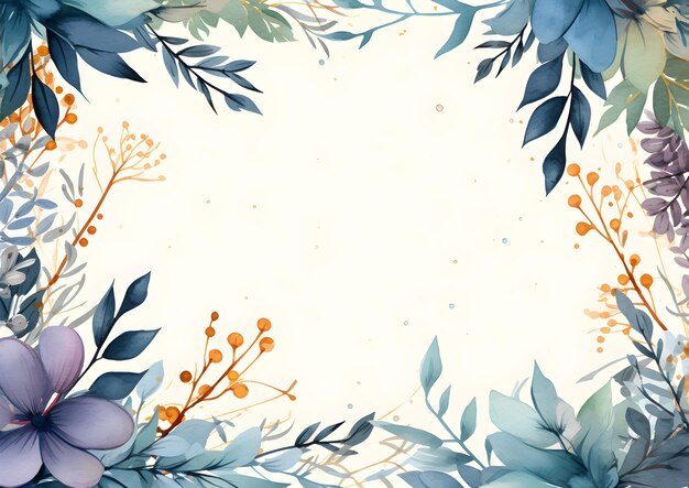 akwarela przedstawiająca kwiaty i liście na białym tle Abstrakcyjne tło liści indygo