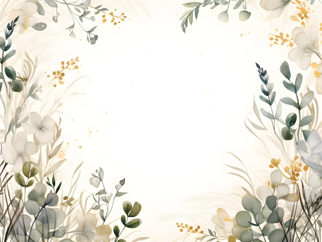 akwarela przedstawiająca kwiaty i rośliny na białym tle Abstrakcyjne tło liści kości słoniowej