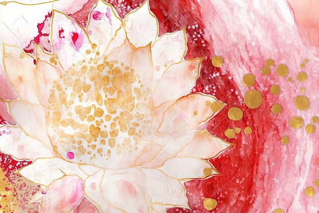 Akwarela przedstawiająca kwiaty lotosu Kwiaty są pomalowane w delikatnych pastelowych odcieniach różu, czerwieni i bieli Generative AI