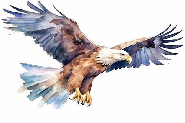 Akwarela przedstawiająca latającego orła