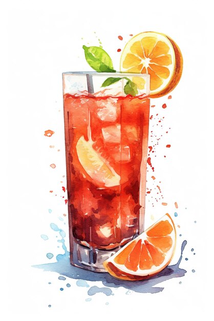 Akwarela przedstawiająca napój z generatywnym obrazem ai plasterków pomarańczy