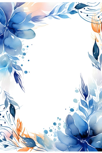 akwarela przedstawiająca niebieskie kwiaty i liście Abstrakcyjne tło liści lazurowych z negatywem