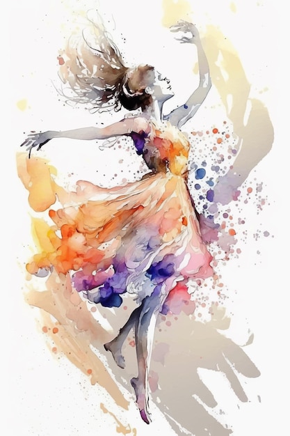 Zdjęcie akwarela przedstawiająca tańczącą kobietę