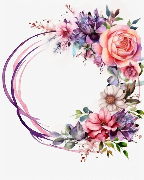 Zdjęcie akwarela przedstawiająca wieniec kwiatowy ze wstążką z napisem „wiosna”.