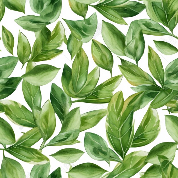 akwarela przedstawiająca zielone liście na białym tle generatywna ai