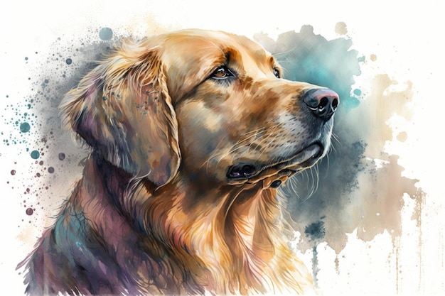 Akwarela psa przedstawiająca golden retrievera