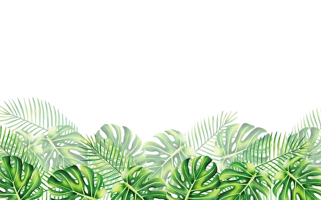 Akwarela rama z realistyczną tropikalną ilustracją monstera i palmy izolowane na białym backgro