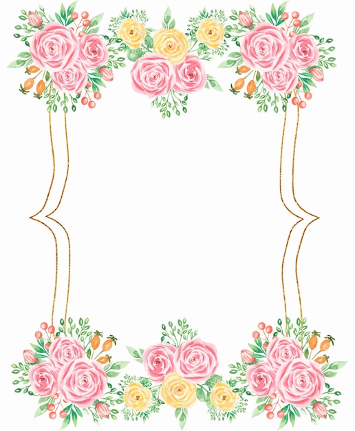 Zdjęcie akwarela ręcznie rysowane kwiaty ramki piękna delikatna ramka w neutralnych różowych kolorachelegancka kwiecista ramka z delikatnymi liśćmi i kwiatami projekt zaproszenia ślubne lub kartki z życzeniami