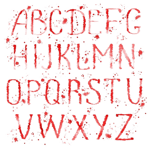 Zdjęcie akwarela ręcznie rysowane litery alfabetu angielskiego z plamami na białym tle.