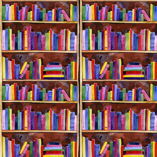 Akwarela rezerwuje bibliotekę bez szwu deseniowego papieru cyfrowego