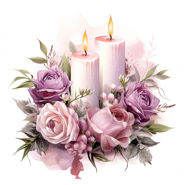 Zdjęcie akwarela romantic candle floral arrangement