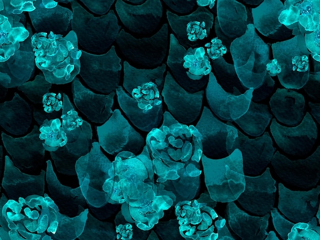 Zdjęcie akwarela róże piwonia i liście wzór egzotyczny strój kąpielowy niebieski i indygo vintage piwonia eco rapport letni kwiat tło botaniczny kwiatowy ilustracja
