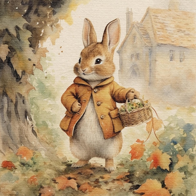 Akwarela rysunek królika w jesienne święto dziękczynienia