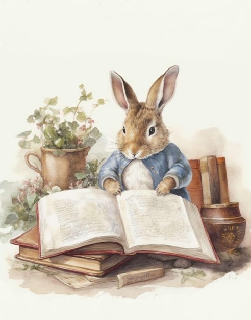Akwarela rysunek królika z dużym królikiem z kreskówek