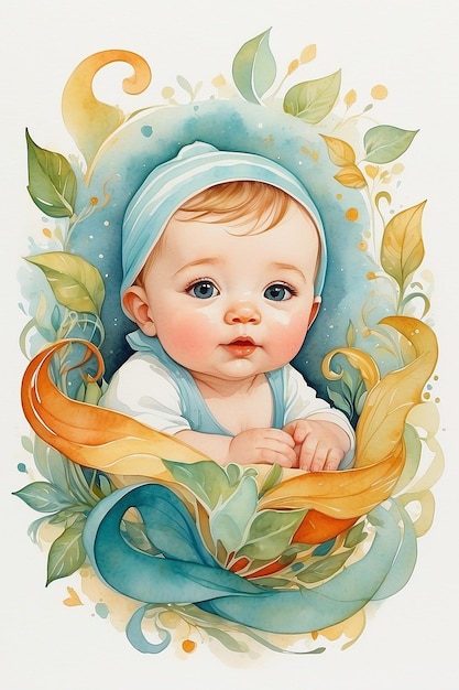 Zdjęcie akwarela rysunek noworodka. portret noworodka