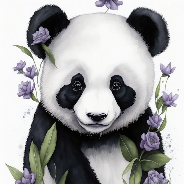 Akwarela rysunek portret Miś panda