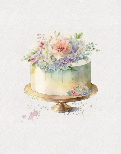 akwarela rysunek tort urodzinowy, tort urodzinowy, tort weselny