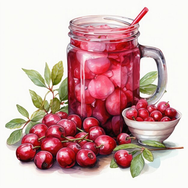 Akwarela sok Cranberry Clipart ilustracja Generative Ai