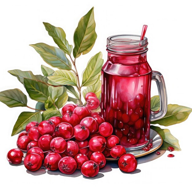 Akwarela sok Cranberry Clipart ilustracja Generative Ai