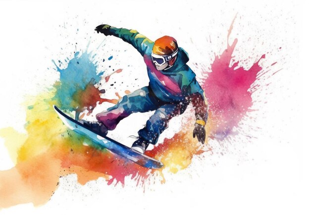 Akwarela sportowa snowboardowa Model człowieka Prędkość Generuj AI