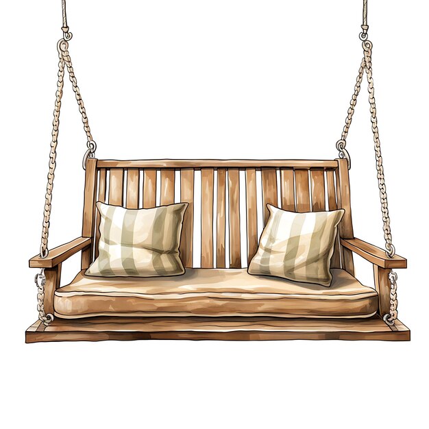 Akwarela swing bench striped poduszki bawełniane struny kolory neutralne W T-shirt Clipart izolowany