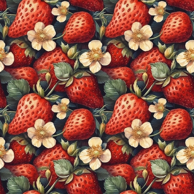Akwarela truskawka bezszwowe wzór apetyczny nadruk jedzenie jagody owoce cyfrowe opakowanie papierowe letni nadruk