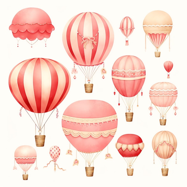 Akwarela truskawkowa ilustracja akwarela balonem na ogrzane powietrze