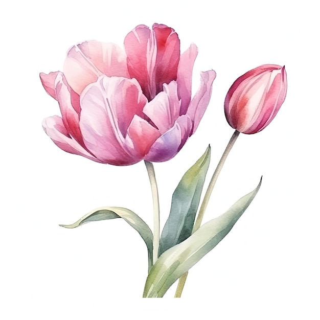 Akwarela tulipan na białym tle Ilustracja AI Generative