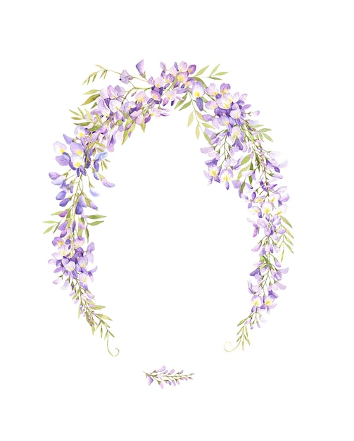 Akwarela wisteria wieniec ręcznie rysowane na białym tle