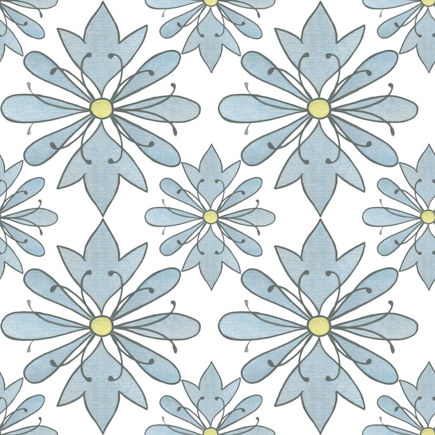 Zdjęcie akwarela wzór bez szwu ręcznie rysowane tkaniny wydruku na białym tle ręcznie rysowane stylizowany kwiat rysunek