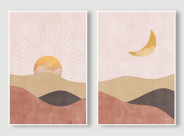 Akwarela wzór księżyca i słońca