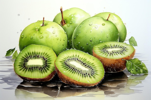 Akwarela z owoców kiwi