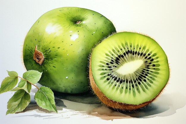 Akwarela z owoców kiwi