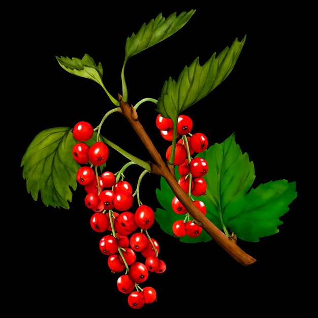 Akwarela zestaw czerwonych jagód dojrzałych porzeczek izolowanych na czarnym tle Ręcznie rysowane ilustracja botaniczna Clip Art berry branchs