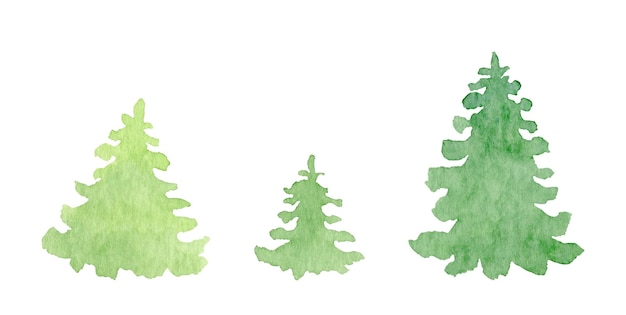 Akwarela zestaw zielonych sosen do dekoracji świąt Bożego Narodzenia i Nowego Roku Sylwetki drzew
